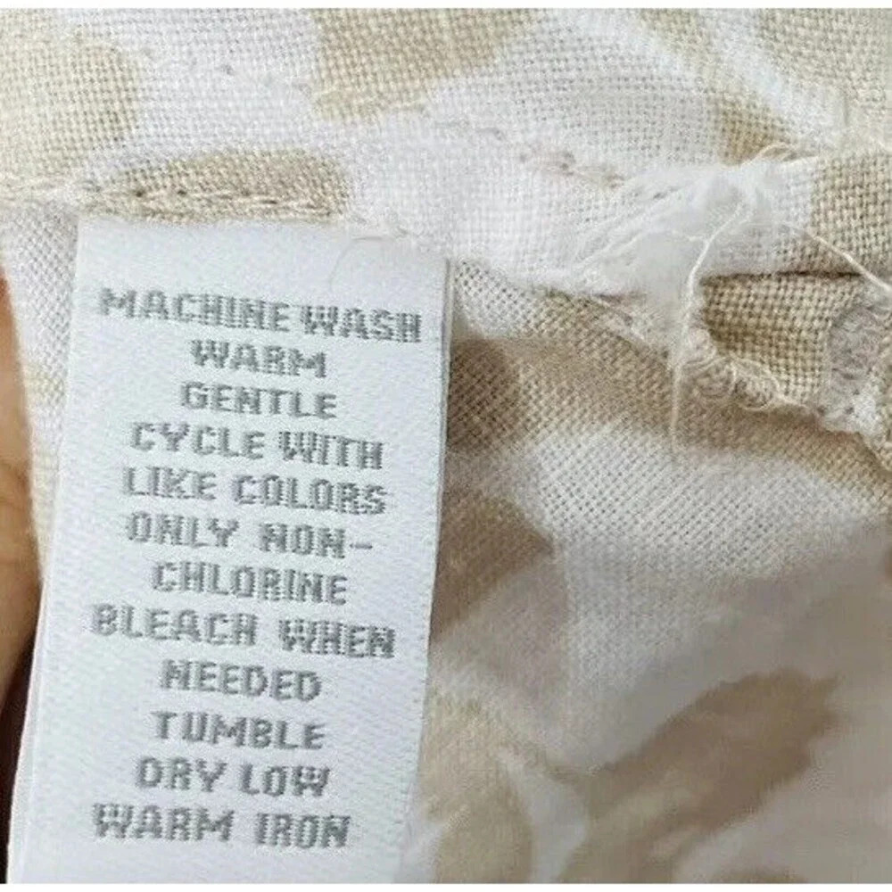 Charter Club 100% Linen Button Up Women Sz 16W Shirt White Tan Floral Woven - Picture 5 of 7